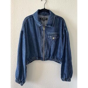 J. Crew Women's Denim Bomber Jacket Size Medium Drapey Denim Cropped Classic